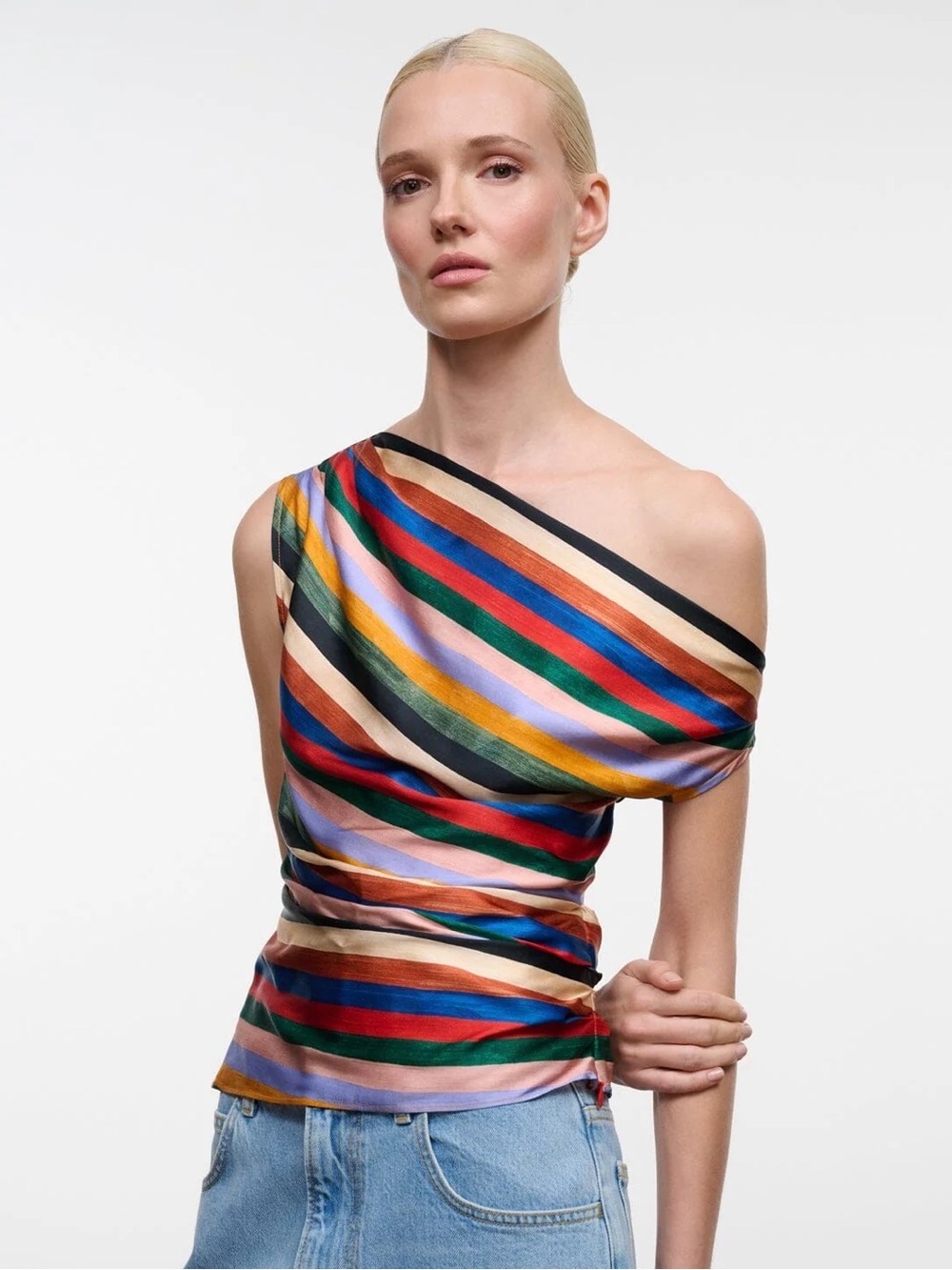 Staud Phare Silk Top in Artist Stripe 12